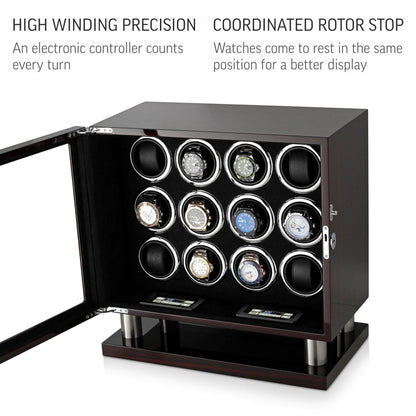 12 Watch Winder for Automatic Watches with LED Light and LCD Touchscreen Control (White)