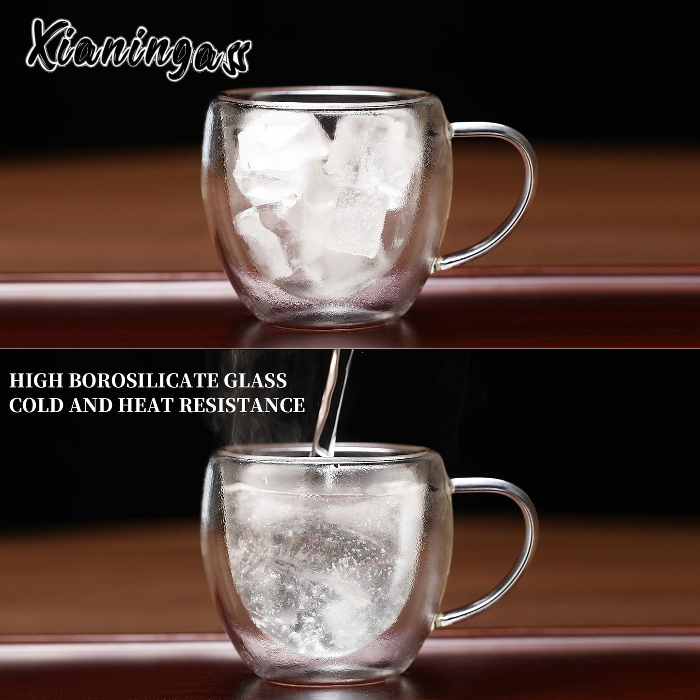xianingass Double Walled Espresso Cups set of 6, 2.7oz Clear Glass Coffee Mugs, Double-layer Insulated Coffee Cups, Suitable for Espresso, Americano, Tea Bags, Beverage