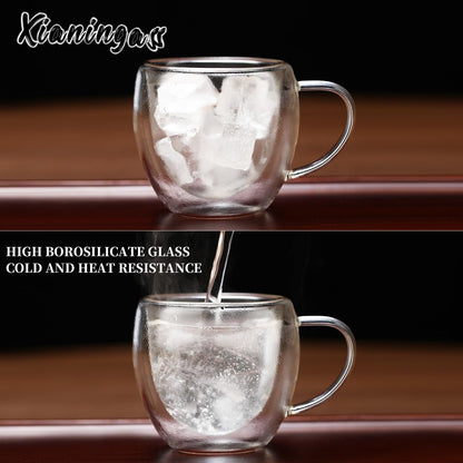 xianingass Double Walled Espresso Cups set of 6, 2.7oz Clear Glass Coffee Mugs, Double-layer Insulated Coffee Cups, Suitable for Espresso, Americano, Tea Bags, Beverage