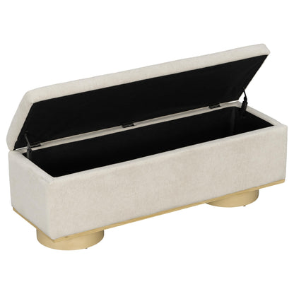 Christopher Knight Home Angie 50" Upholstered Storage Bench for Bedroom, Rectangular Foot Stools Ottoman, Entryway Wood Ottoman Bench, End of Bed Bench, Living Room Sofa Extra Seat, Oatmeal+Natural
