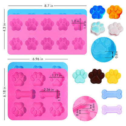 RUGVOMWM Dog Treat Molds Silicone,Dog Paw and Bone Silicone Molds,Non-Stick Food Grade Silicone Moldsfor Chocolate,Candy,Jelly,Dog Treats - Set of 11