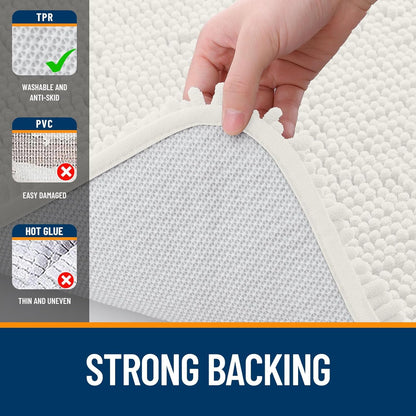 OLANLY Large Bathroom Rugs - Extra Soft Chenille Bath Mats | Quick Dry, Machine Washable, Ivory 59x35