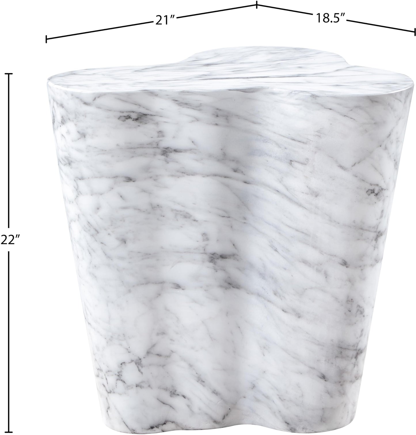 Meridian Furniture 99033White-ET Monza Collection Art Deco Marble Finish Indoor/Outdoor Concrete End Table, 21" W x 18.5" D x 22" H, White