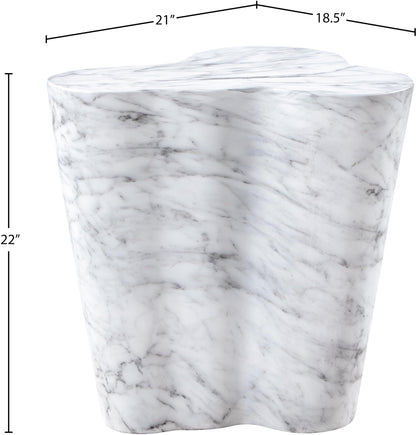 Meridian Furniture 99033White-ET Monza Collection Art Deco Marble Finish Indoor/Outdoor Concrete End Table, 21" W x 18.5" D x 22" H, White