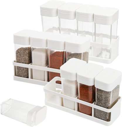 12 Set ZOOFOX Pieces Spice Shaker Jars, Plastic Seasoning Shaker Box with Lid, Transparent Barbecue Storage Containers