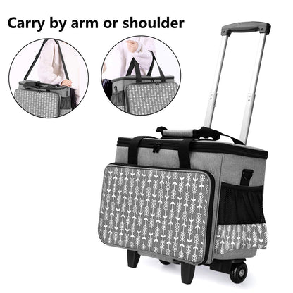 Yarwo Upgraded Rolling Sewing Machine Carrying Case, Detachable Trolley Tote Bag with Removable Bottom Board and Thickened Trailer Leg for Most Standard Sewing Machine and Accessories, Gray with Arrow