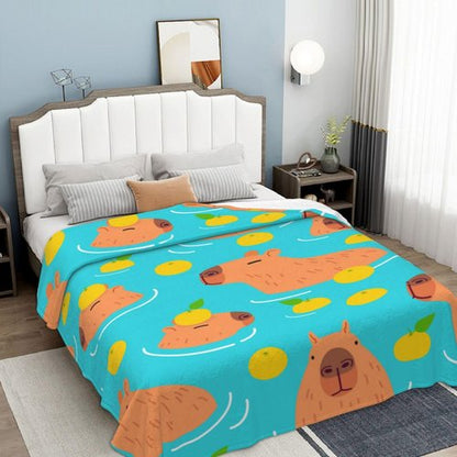Cute Capybara Animal Pattern Blanket, Soft Blankets Flannel Bed Throw Cozy Lightweight Plush Gifts for Kids Boys Girls Women Men Sofa Couch Bedroom Living Rooms Warm All Season, Home Decor, 80"x60"