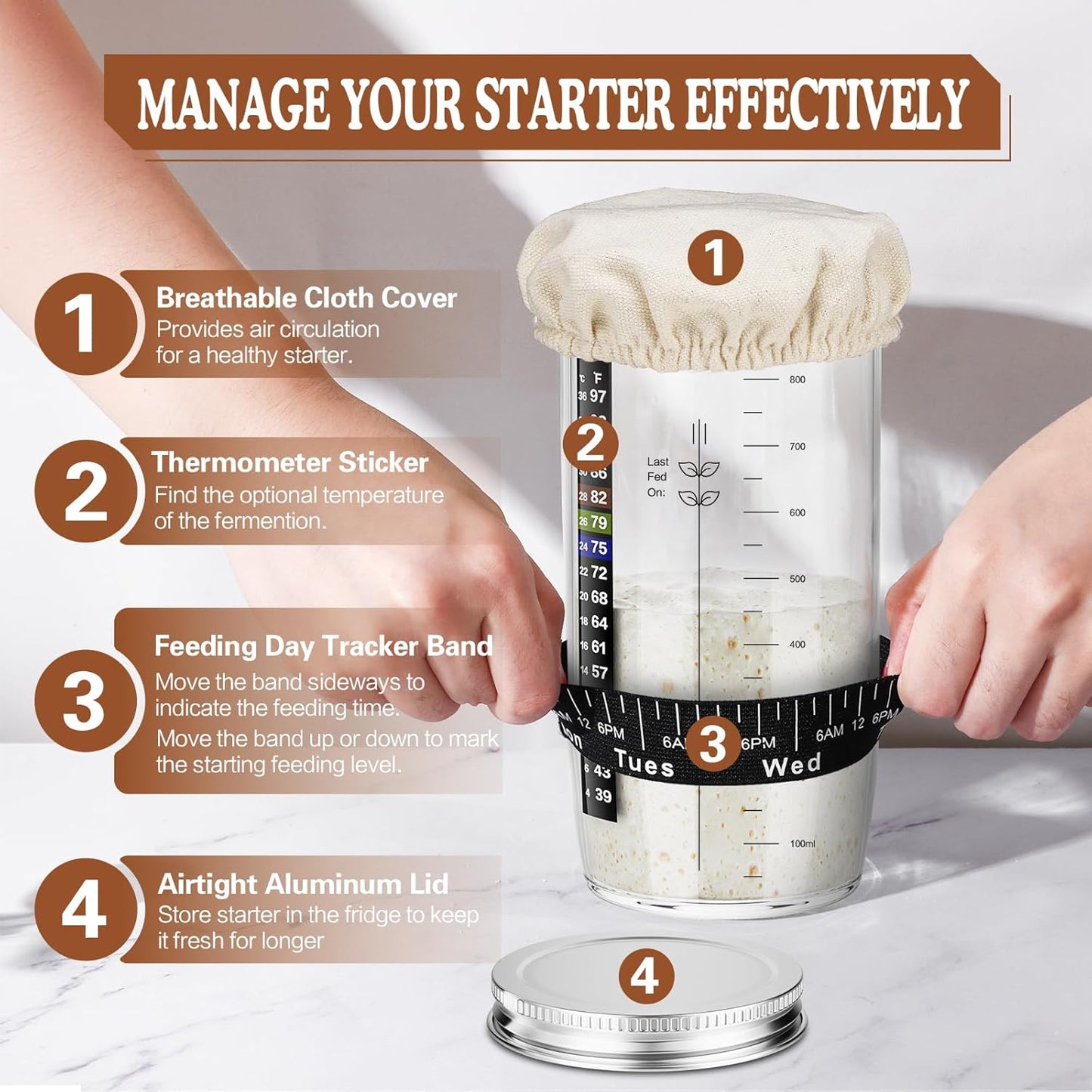 2 36oz Sourdough Starter Kit with Proofing Baskets, Sourdough Starter Jar, Bread Lame, Dough Scraper, Dough Whisk