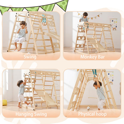 Homman 12-in-1 Toddler Playground - Foldable Kids Climbing Set with Slide, Rock/Net, Monkey Bars, Drawing Board, Swing and Pickler Set
