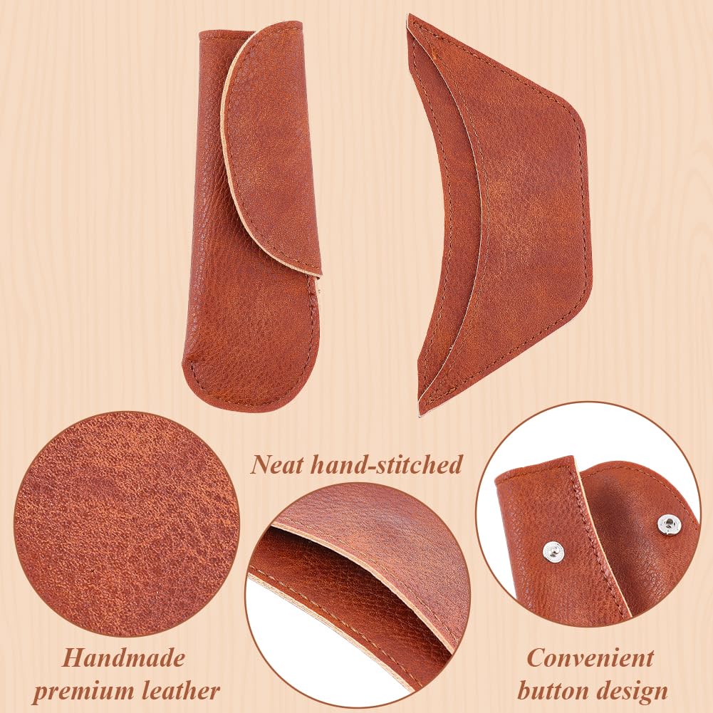 CALFOVERA 6PCS 2 Styles PU Leather Cast Iron Handle Cover Handmade Heat Resistant Frying Pan Assist Grip Sleeve Skillet Handle Cover Leather Hot Holder Sleeve for Kitchen Baking Cooking BBQ Cookwares