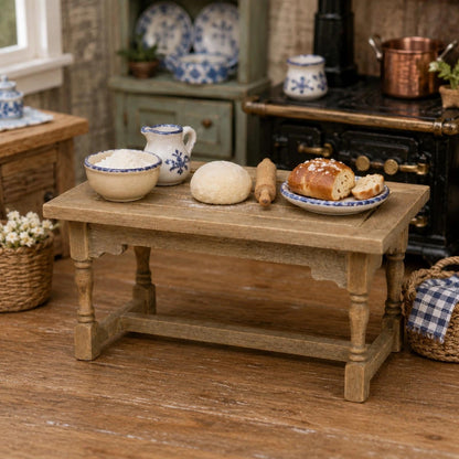 LOGOFUN Dolls House Miniature Wood Table Mini Wooden Table Model 1:12 Scale Tiny Dining Table for Doll House Kitchen Accessories