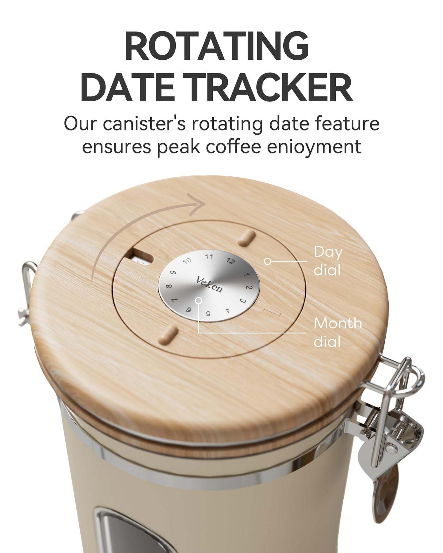 Veken Coffee Sugar Canister with Window, Mothers Day Gifts For Women,Airtight Stainless Steel Kitchen Food Storage Container, Date Tracker & Scoop for Grounds Coffee, Beans,Tea,Flour,Cereal,22OZ,Cream