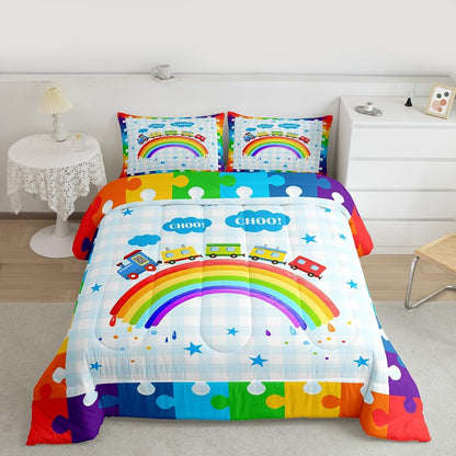 Set Set,Boys Insert,1 Homewish Cartoon Trains Kids Comforter Twin Size,Cute Choochoo Vehicles Bedding Girls Adults Room