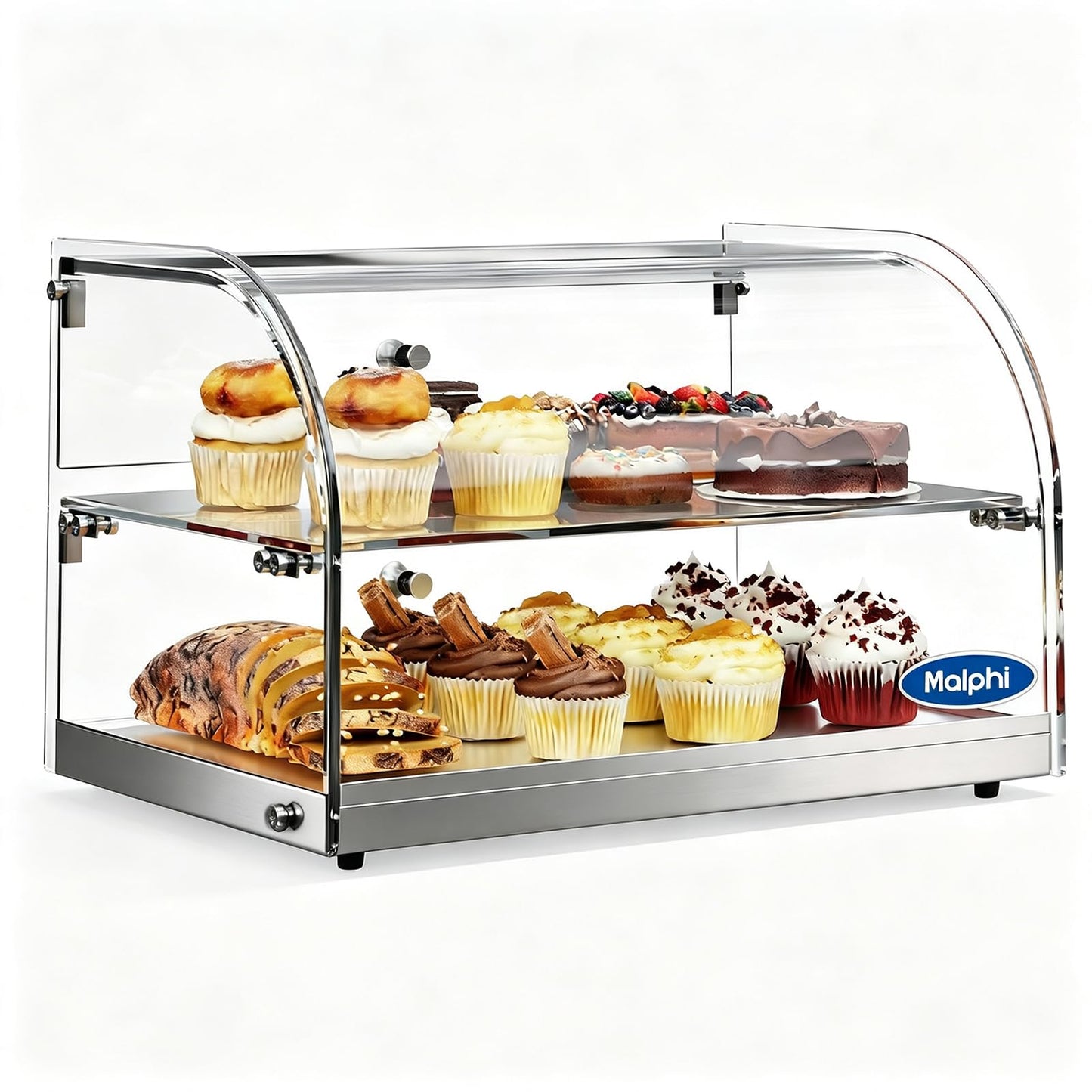 1.59 Cu.ft Malphi Large Pastry Display Case Countertop | Commercial Bakery Display Stand Cupcake Holder Tempered Glass | Large Bread Cookie Display Box | 22.1" x 15.2" x 14.6" | 27.5 lbs |