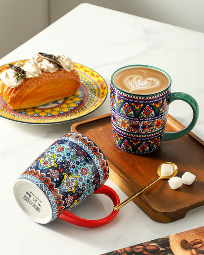 glowworm Coffee Mugs Set of 6, 16 oz Ceramic Coffee Mug with Handle, Large Coffee Cups for Latte, Cappuccino, Milk Dishwasher & Microwave Safe, Bohemian