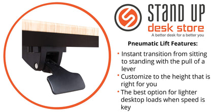 Stand Up Desk Store Pneumatic Adjustable Height Rolling Mobile Laptop Standing Desk Cart (Black Frame/Black Top, 28" Wide)