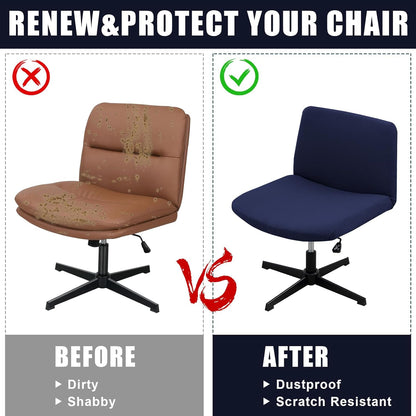 MINGPINHUIUS Armless Adjustable Chair Cover, Knitted Jacquard Velvet Slipcover for Office Desk Chair (Navy Blue)