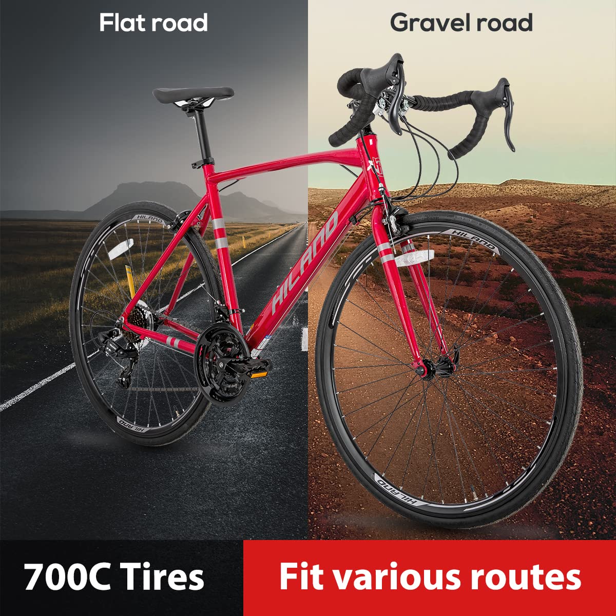 HH HILAND Adult Road Bike 700c Racing Bike with 14 Speeds, Aluminum Frame, Caliper Brake, City Commuter Bicycle for Women Men