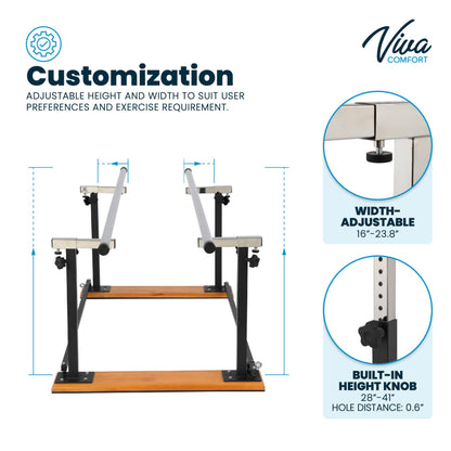 VivaComfort Physical Therapy Parallel Bars, 350 lbs Capacity, Adjustable Parallel Bars for Physical Therapy, Dimensions 28” – 41” H x 83.9” L x 16” – 23.8” D