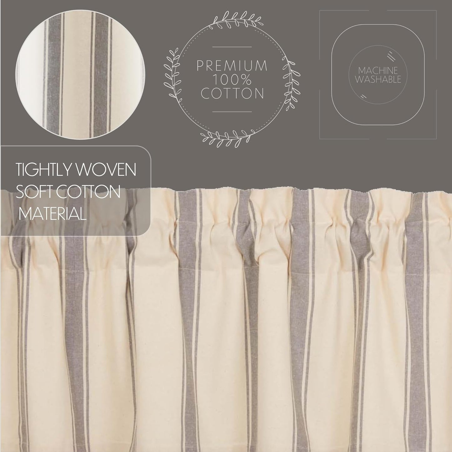 VHC Brands Grace Grain Sack Stripe Short Panel Set of 2, 63x37