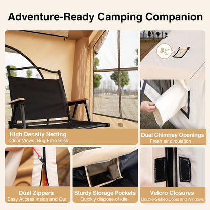 KNUO 2026 Upgraded Waterproof Inflatable Camping Tent for 5-8 People, Large Blow-Up Air Tent, No Assembly Needed Luxury Glamping House, 10x10ft Oxford Fabric, Beige