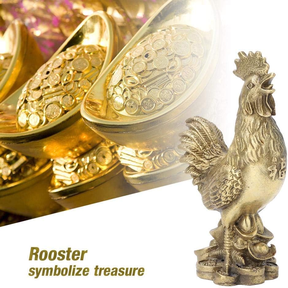 Hilitand Brass Luck Rooster Chicken Statue, Feng Shui Decor for Good Luck and Wealth, 10cm/3.94in