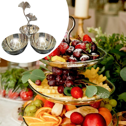 ＫＬＫＣＭＳ Stainless Steel Snack Bowls,3 in 1 Cluster Serving Bowls,Decorative,Portable,Connected Fruit Bowl for Snacks Home Decor Tea, Ginkgo Handle