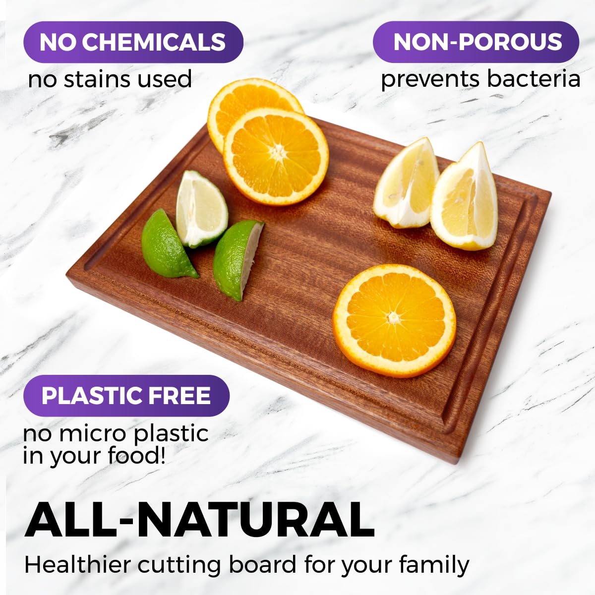 Straga Premium Mahogany Hardwood Cutting Board, 12" x 9" x 0.75", Sustainable Kitchen Essential with Juice Groove