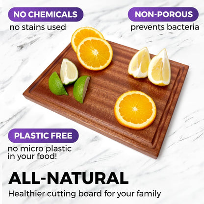 Straga Premium Mahogany Hardwood Cutting Board, 12" x 9" x 0.75", Sustainable Kitchen Essential with Juice Groove