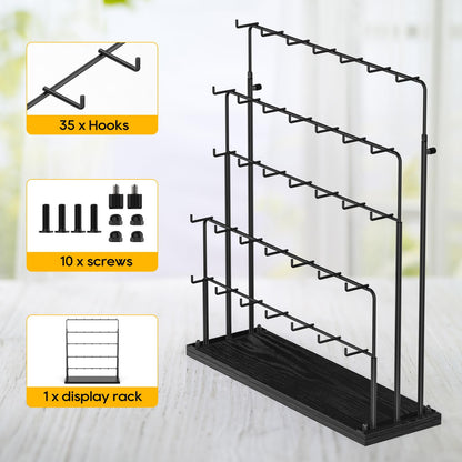 ORLESS Jewelry Display for Vendors, Earring Display Stand for Selling, Necklace Display Holder for Selling, Earring Cards Organizer for Bracelets, Rings, Jewelry Towers, Black (35 Hooks)