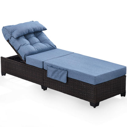 Ligescel Outdoor Chaise Lounge Chair, Patio Rattan Adjustable Recliner with 5-Inch Thick Cushion, Heavy Duty Metal Lounger for Pool Beach Yard (Blue)