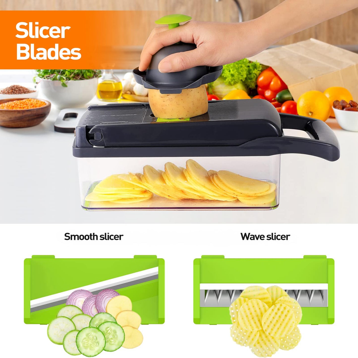 APSARAS USA Pro 15 in1 Vegetable Chopper, Food Chopper with Container, Veggie Cutter & Spiralizer for Onion Salad, Slicer&Spiralizer(Home Essential Gadget&Kitchen) 1.5L
