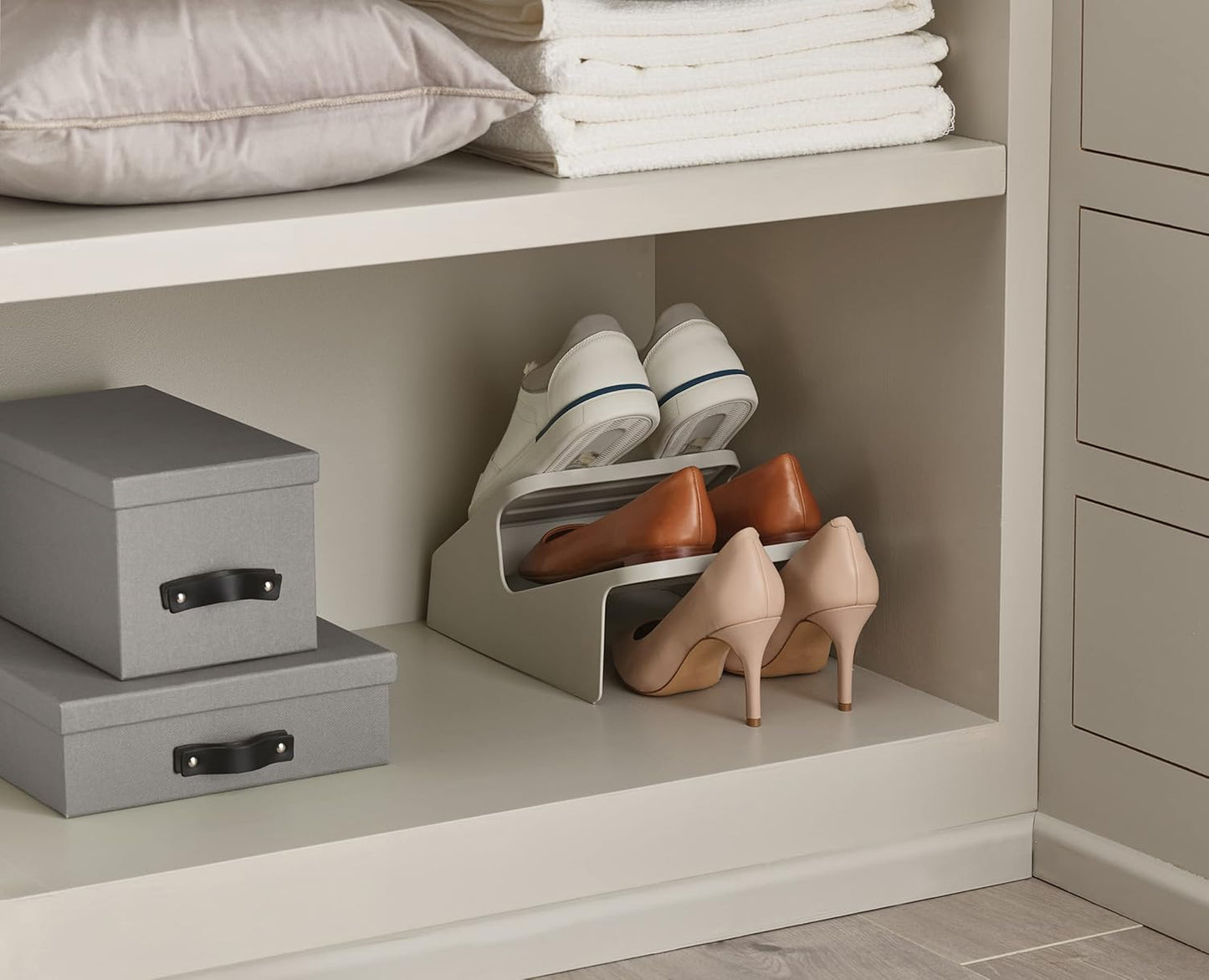 2-Tier 3 Joseph Joseph Shoe-in Space Saving Shoe Rack Organizer, Holds up to Pairs, Small- Ecru