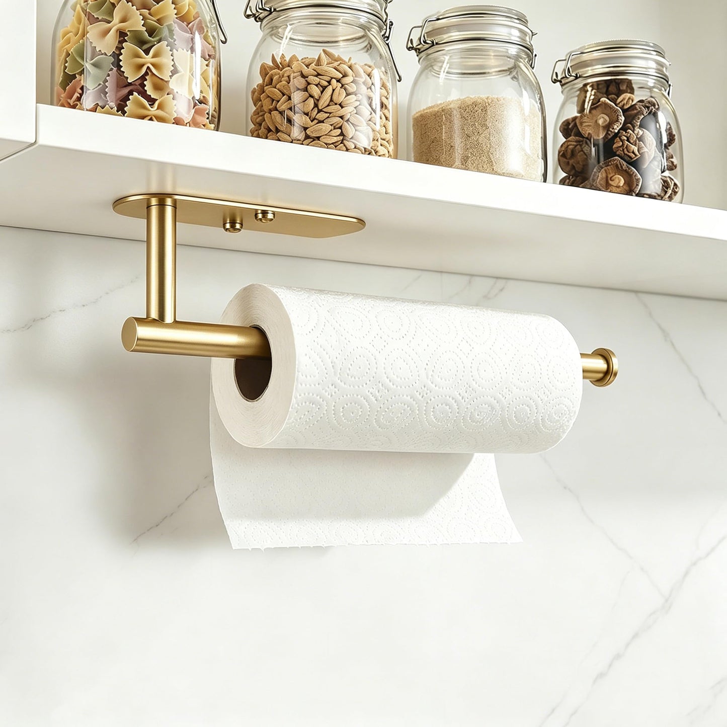 Gewtur Gold Paper Towel Holder Under Cabinet, Adhesive Paper Towel Roll Holder Stick on Wall, Stainless Steel Towel Paper Holder for Bathroom Kitchen
