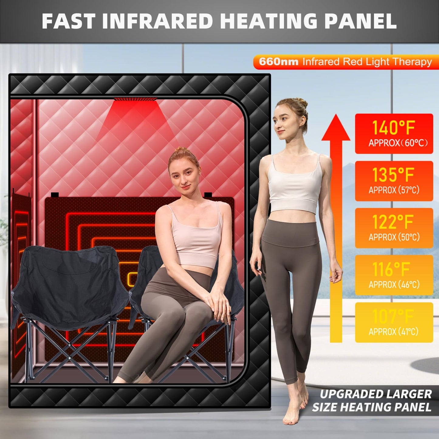 iDOTODO 2 Person Infrared Sauna Box, Portable Infrared Sauna for Home, Personal Infrared Saunas with Red Light Threapy, Remote Control, Upgraded Comfortable Chair
