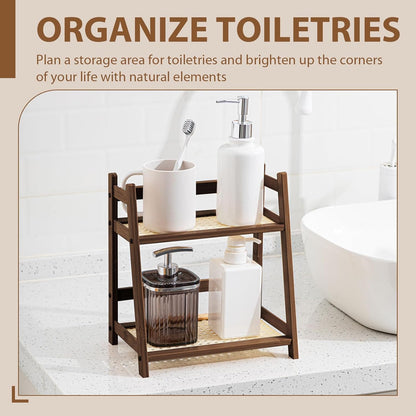 1 2 Countertop Display(Brown,10.2 Inch) Yalikop Pcs Tier Matcha Station Shelf Bamboo Coffee Mug Stand Storage Rack