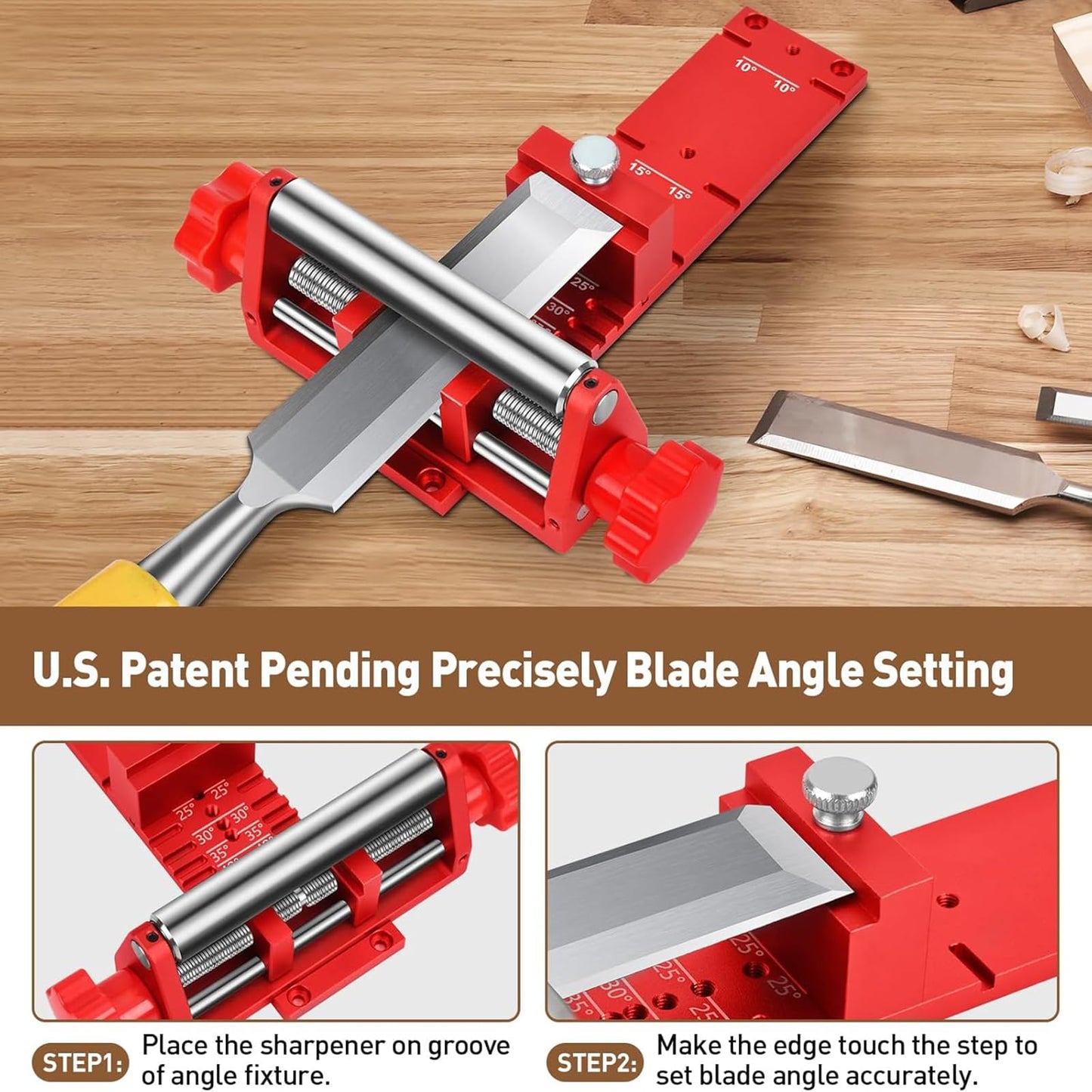 Chisel Sharpening Jig, Wood Honing Guide for Chisels and Planes Width 0.1" to 2.8" with Sharpening Angle Fixture, Angle Gauge from 10° to 45°(With 2 Sharpening Stones)