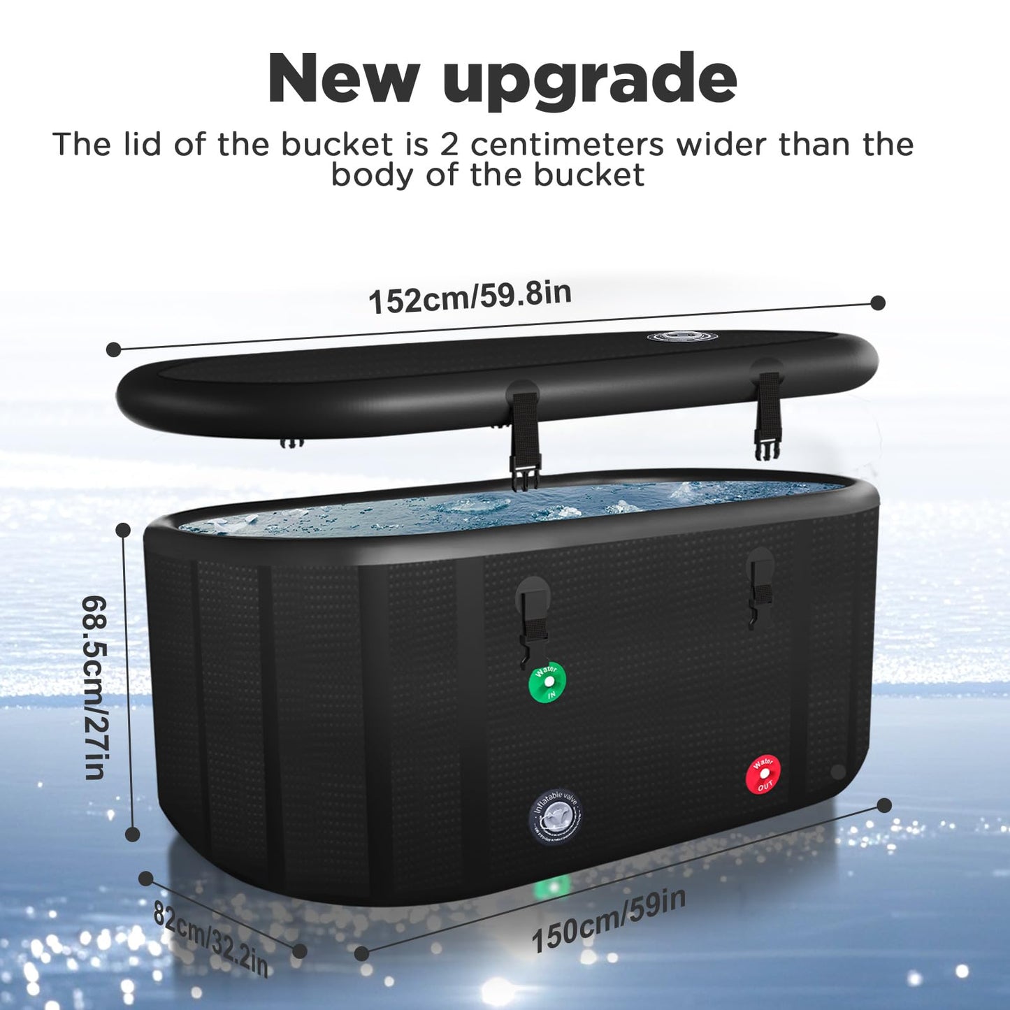XXL Cold Plunge Tub for Athletes, Compatible with Water Chillers, 195 Gallon Inflatable Cold Plunge with Insulated Lid, Portable Ice Plunge Bathtub for Adult, Ice Tub Outdoor for Cold Water Therapy(C)