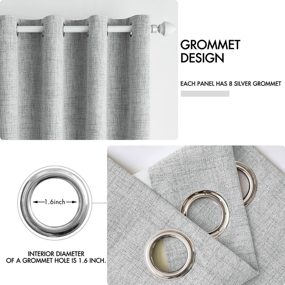 MIULEE 100% Blackout Linen Curtains - Thermal Insulated Grommet Drapes in Glacier Gray | 52 x 84 Inch (2 Panels)
