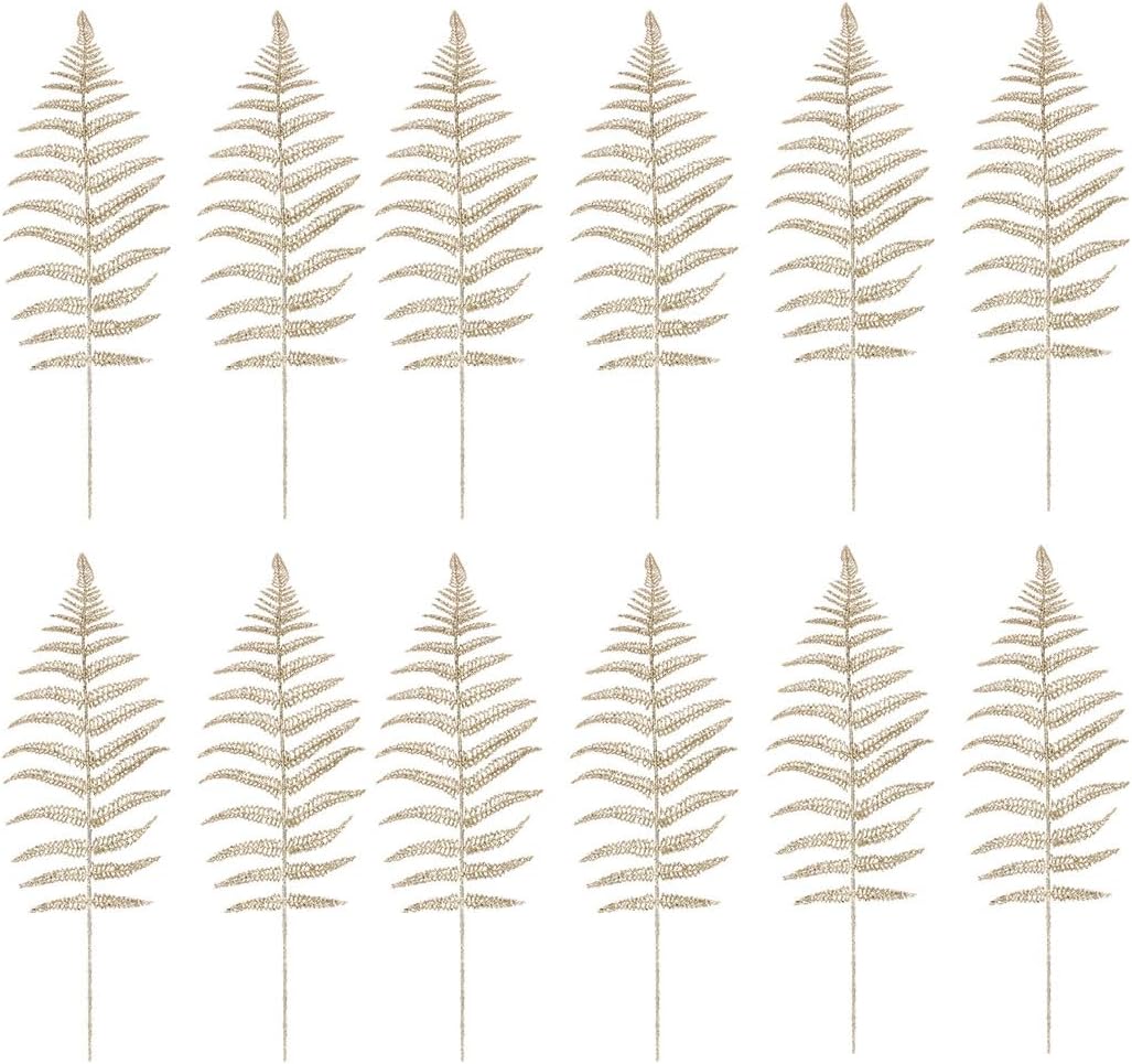 NUOBESTY 12pcs Christmas Artificial Flashing Leaves, Xmas Tree Hanging Ornament for DIY Wreath Crafts & Decorations