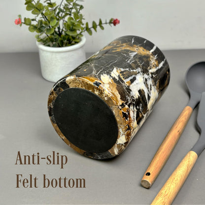 Marmor Krafts Handmade Marble Utensils Holder for Kitchen Utensil Storage and Tabletop - Organizer for Countertops, Pantry, Bathroom, Flower vase, Office & Center Table (Black & Gold)