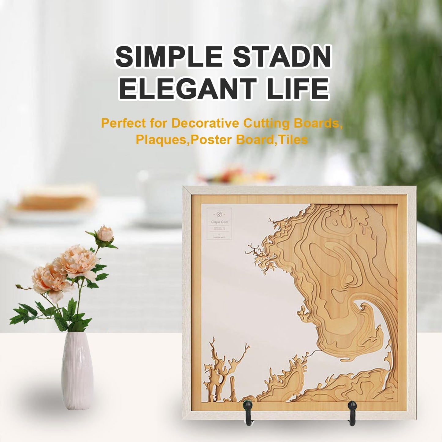 Pack of 3 Large 8-Inch Metal Square Display Board Holders for Photo Frame, Decorative Boards, Books, Artwork