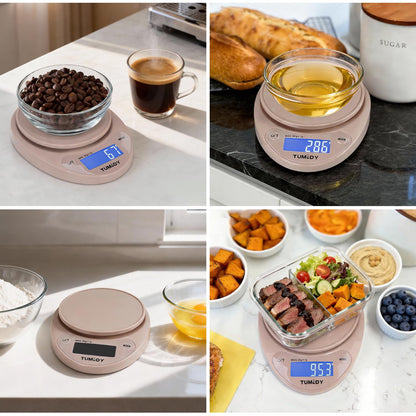 Small Digital Kitchen Scale Food -11lb/5kg Kitchen Weight Scale with LCD Display for Weight Loss, Sourdough Bread, Baking, Cooking, Keto and Meal Prep, 1g Precision, Batteries Included, Pink