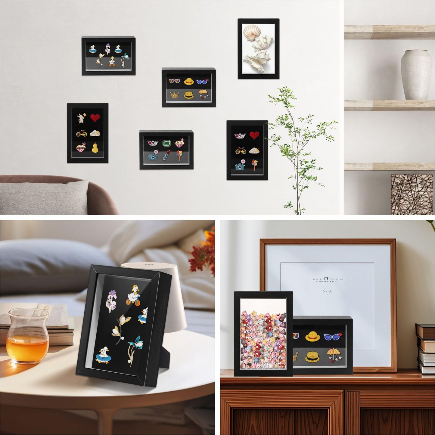 Black Lapel Pin Display Case, 6x8 Shadow Box Frame for Walls and Desktops,Shadow Box for Pins, Enamel Pin Display Frame (Black, 6X8 2Pack)
