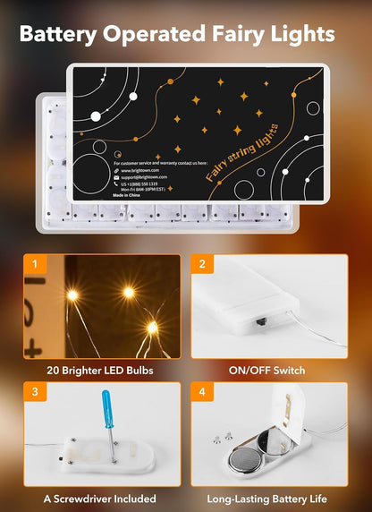 24 Pack 7Ft 20 Brightown Fairy Lights Battery Operated - Led Mini String Lights Silver Wire Waterproof Firefly Starry