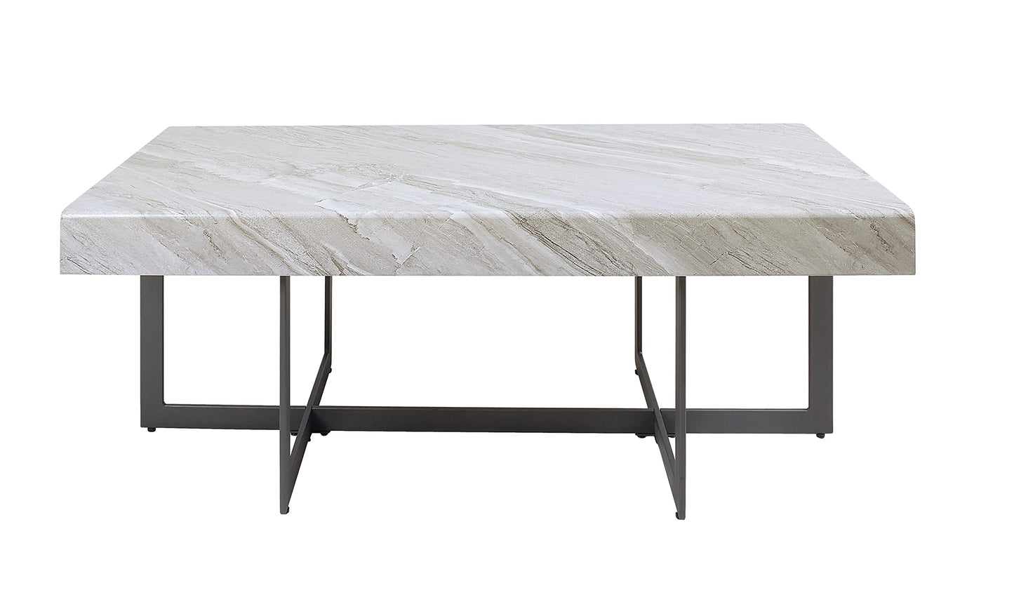 Furniture of America Willy Modern Storage Faux Marble Top 2-Piece Coffee and End Table Set for Living Room, Gray