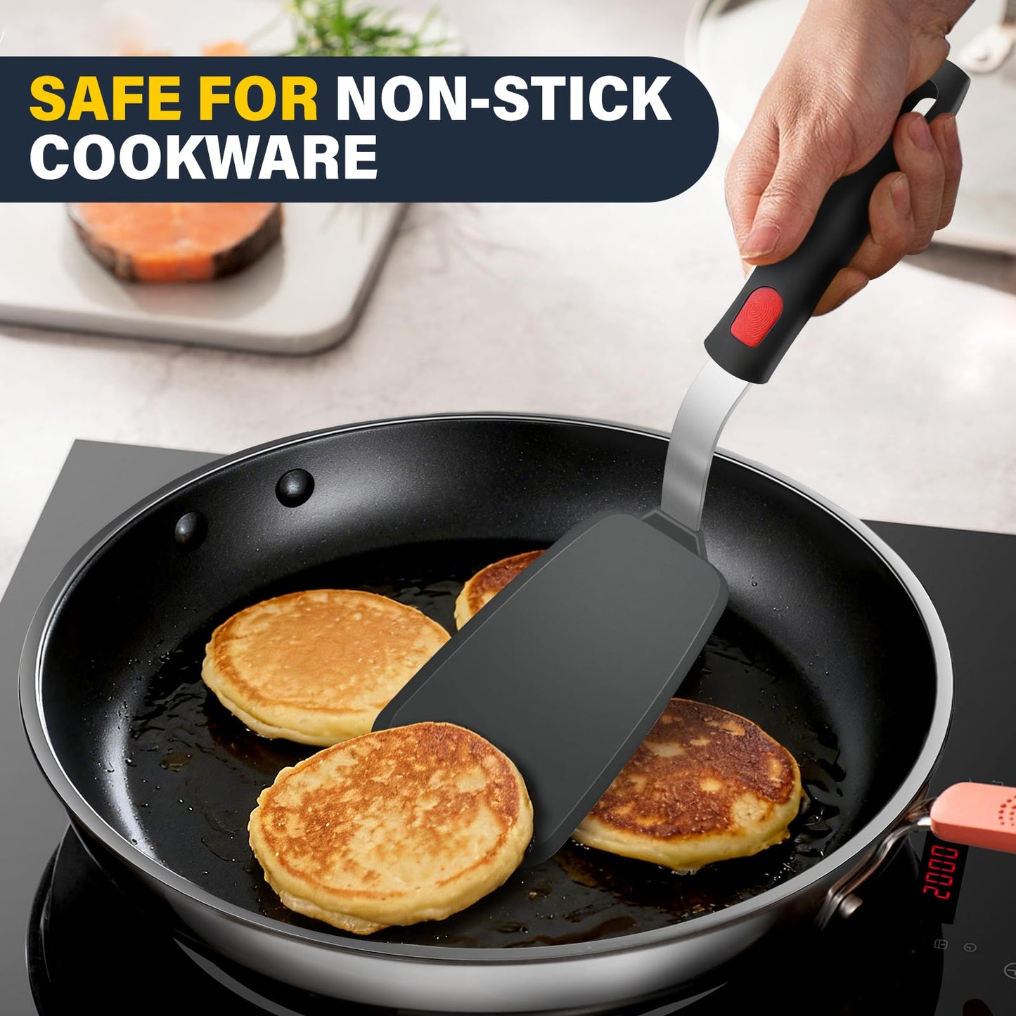 3 Pcs Silicone Spatula Set, Heat Resistant Solid & Slotted Turner for Non-Stick Pans, Silicone Cooking Utensils Set, BPA-Free, Flexible Spatula Turner for Flipping Eggs, Burgers, Pancakes, Black