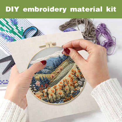 Eforcase Embroidery Starter Kit for Adult Beginner with Landscape Tree Mountain River Floral Nature Scenery Pattern Cross Stitch Hand Embroidery Set DIY Cross Stitch Kits with Hoops Needles Threads