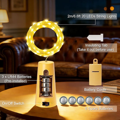 15 Pack 20 6.5 VOOKRY Wine Bottle Lights with Cork, LED ft Cork Lights Battery Operated Mini Copper Wire Bottle Lights