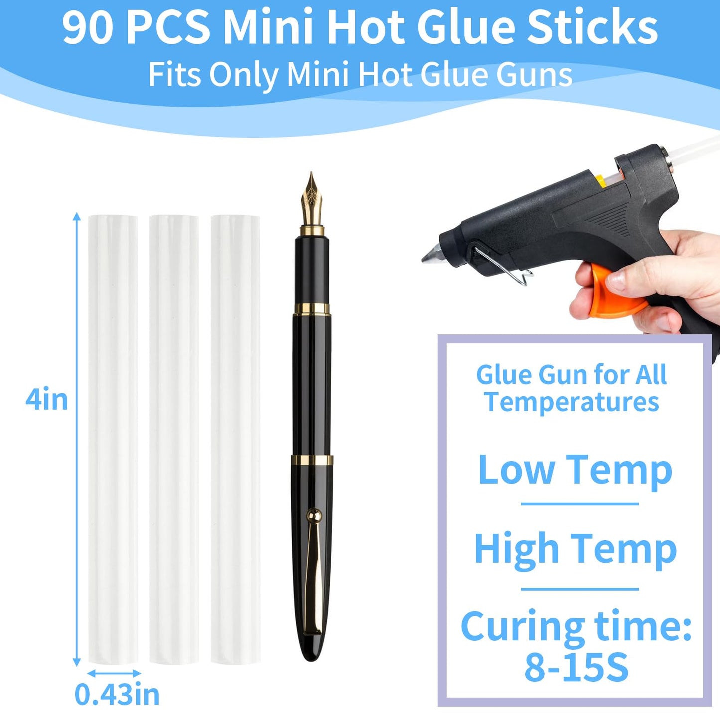 90 PCS Mini Hot Glue Sticks Bulk, Clear Glue Gun Sticks for Metal, Wood, Glass DIY Art Craft & School Projects Craft, Bond (Clear, 4" X 0.43")